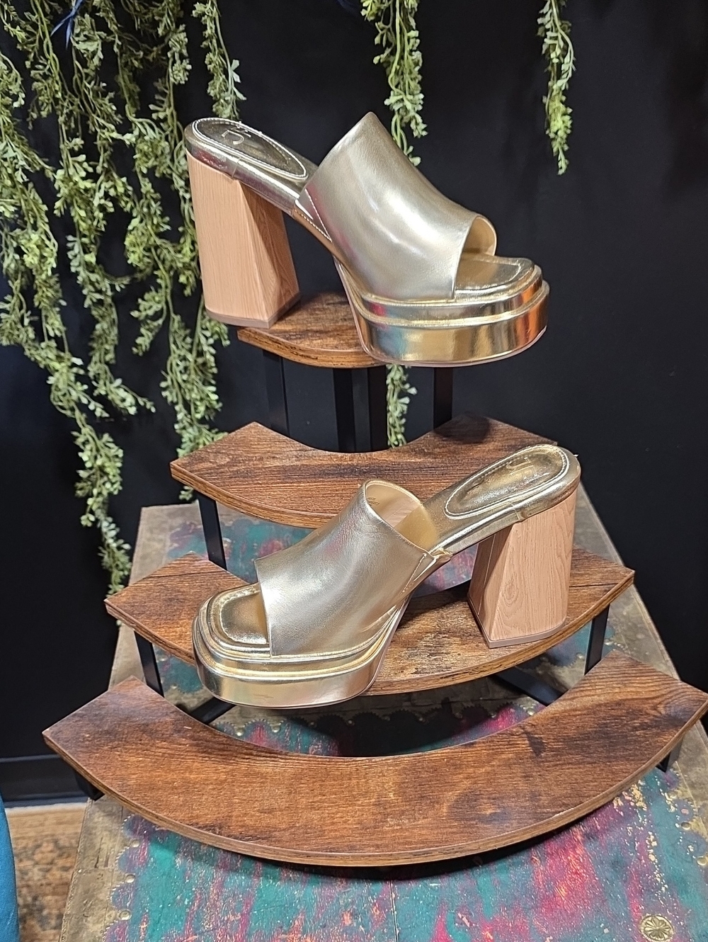 NEW! jf j.ferrar Metallic Gold Platform Slide Heels